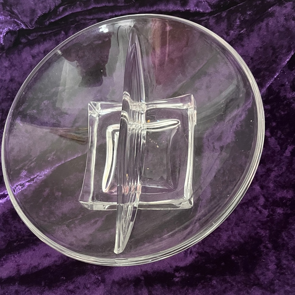 1930’s Art Deco Cambridge Glass Divided Bowl with Square Pedestal Base